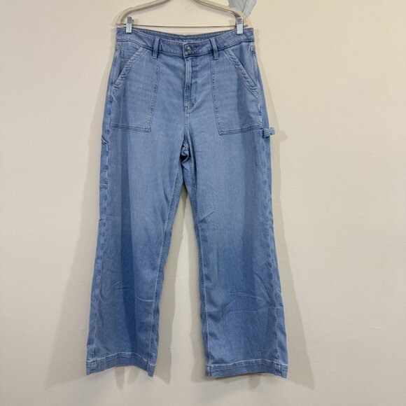 American Eagle Women’s Super High Rise Baggy Wide Leg Jeans Size 14 Stretch - Picture 2 of 12